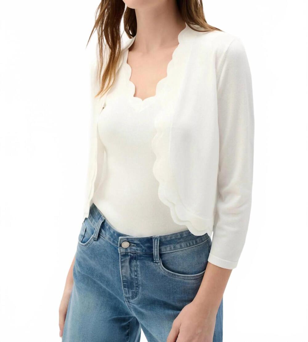NEW JOSEPH RIBKOFF scalloped sweater knit bolero in vanilla